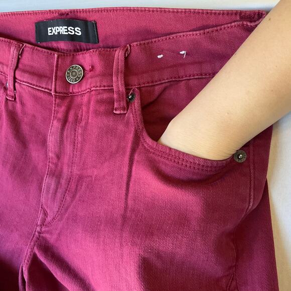 Express Women Cropped Leggings size 6 Red Mid Rise Stretch - Picture 8 of 10